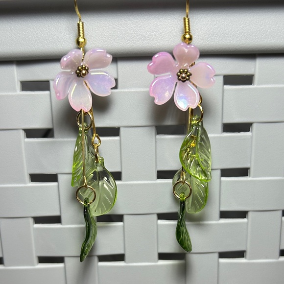 3/$25 Floral Drop Earrings with Pink and Green Accents - Picture 4 of 4
